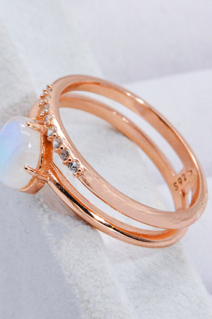 Natural Moonstone and Zircon Double-Layered Ring - Cheeky Chic Boutique