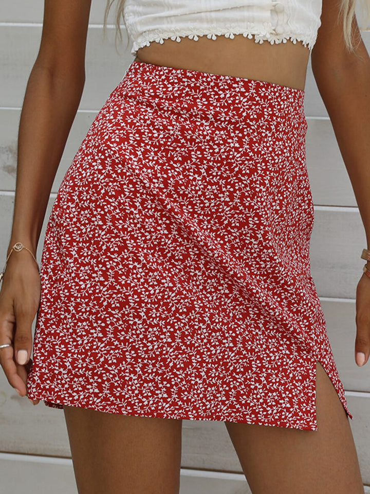 PRE-ORDER Ditsy Floral Slit Mini Skirt - Cheeky Chic Boutique