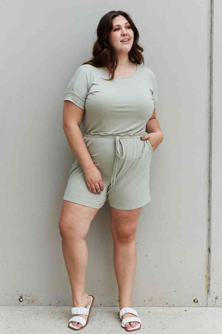 Zenana Chilled Out Full Size Short Sleeve Romper in Light Sage - Cheeky Chic Boutique