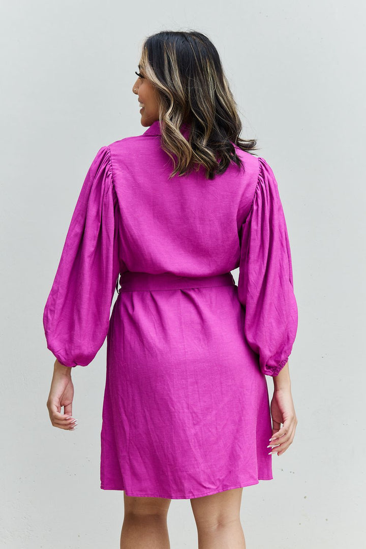 Hello Darling Half Sleeve Belted Mini Dress in Magenta - Cheeky Chic Boutique