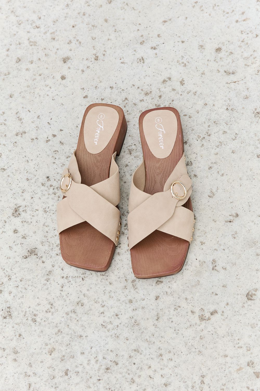 Forever Link Square Toe Cross Strap Buckle Clog Sandal in Sand - Cheeky Chic Boutique