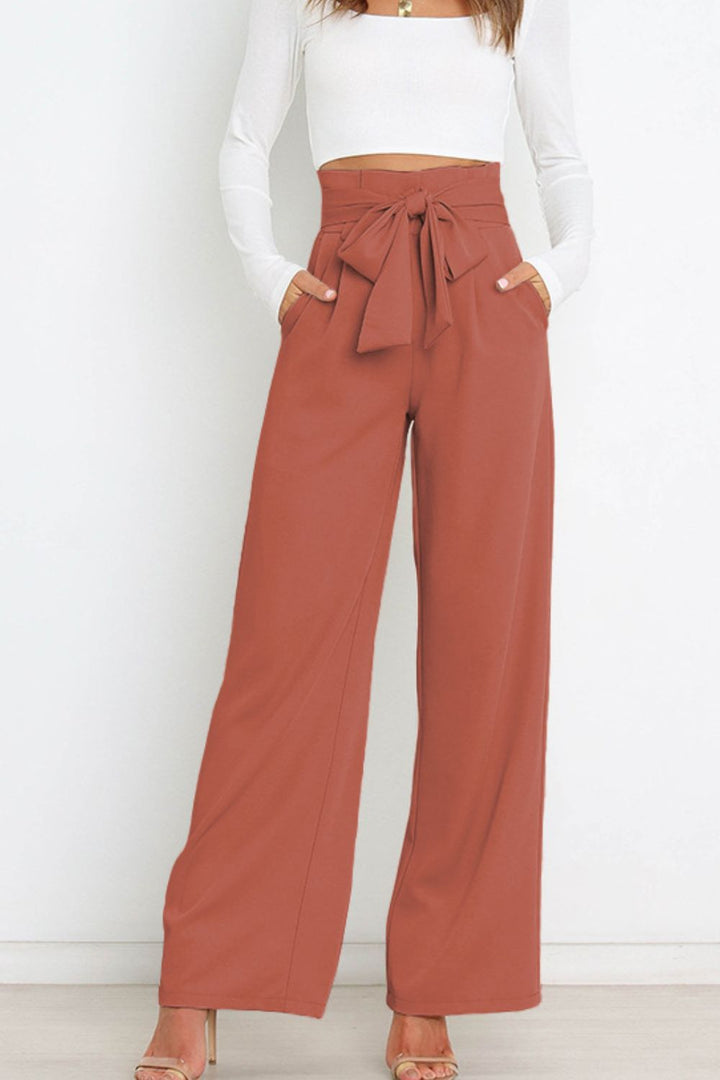 Tie Front Paperbag Wide Leg Pants - Cheeky Chic Boutique