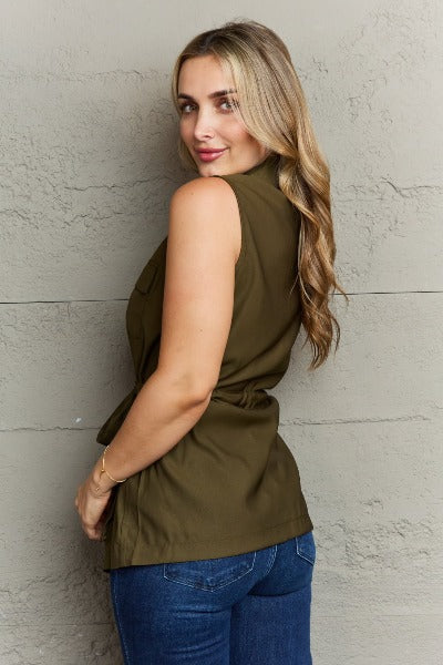 Ninexis Follow The Light Sleeveless Collared Button Down Top - Cheeky Chic Boutique