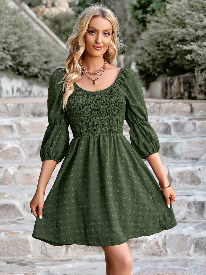 Swiss Dot Smocked Scoop Neck Dress - Cheeky Chic Boutique