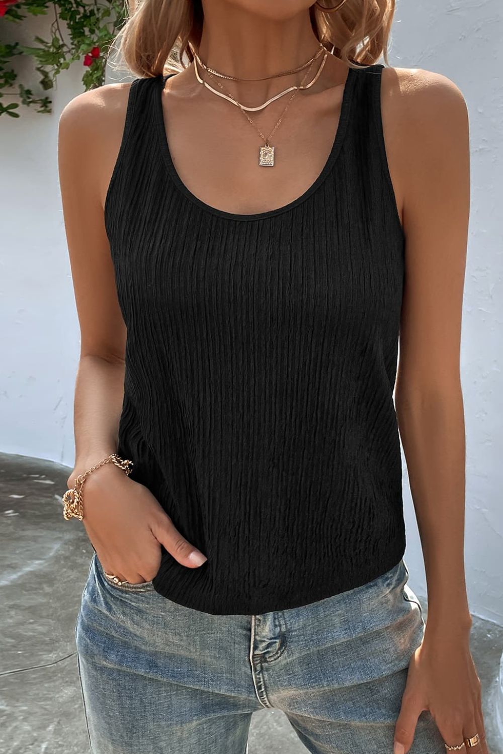Textured Scoop Neck Tank - Cheeky Chic Boutique
