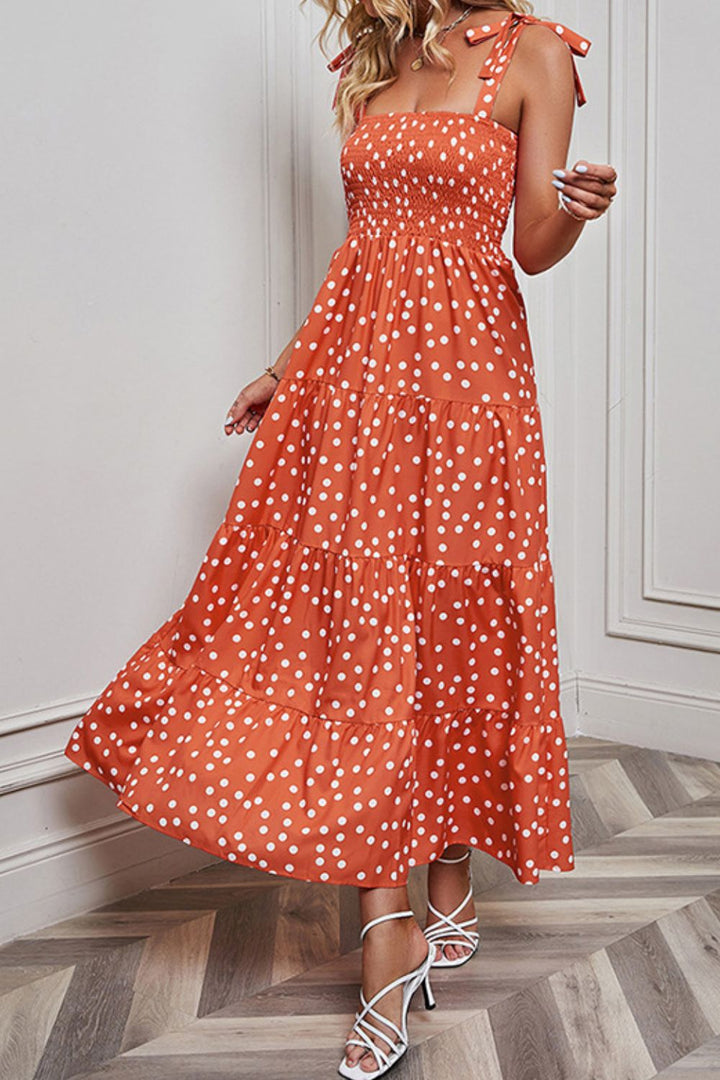 Polka Dot Smocked Tiered Sleeveless Dress - Cheeky Chic Boutique