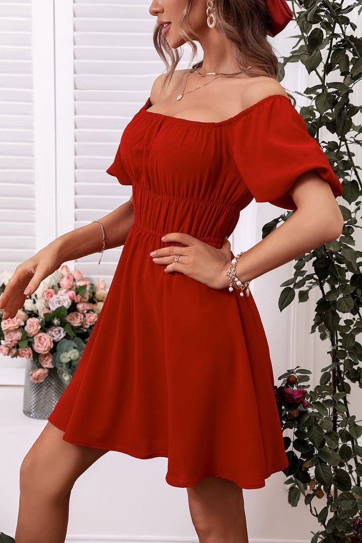Off-Shoulder A-Line Mini Dress - Cheeky Chic Boutique