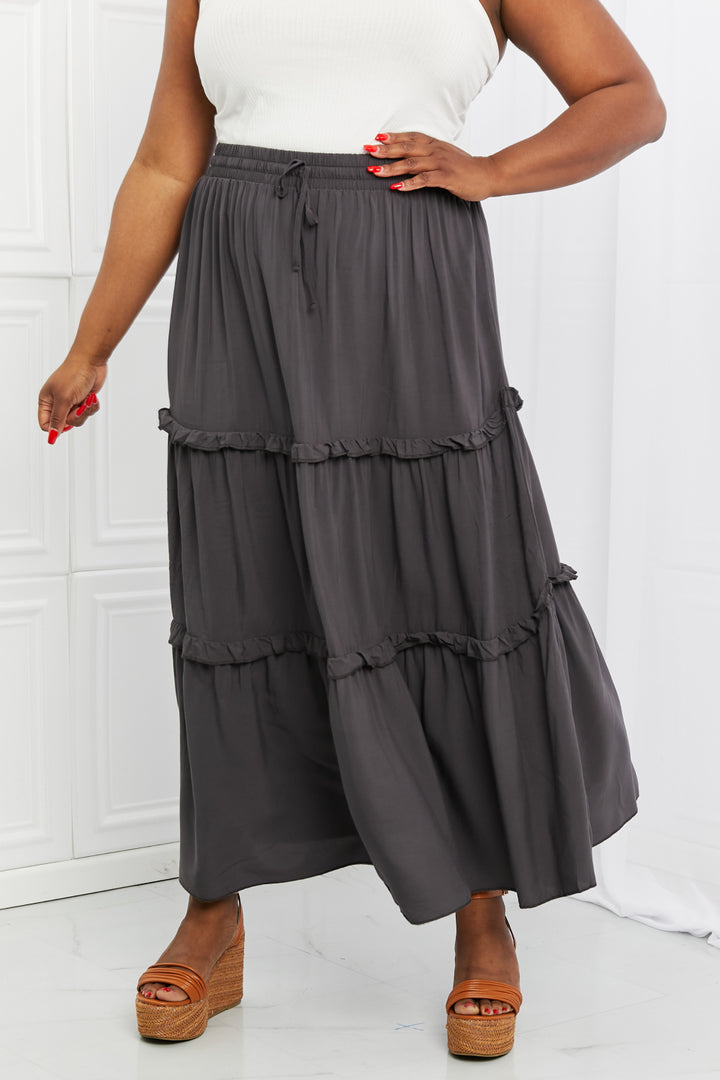 Zenana Summer Days Full Size Ruffled Maxi Skirt in Ash Grey - Cheeky Chic Boutique