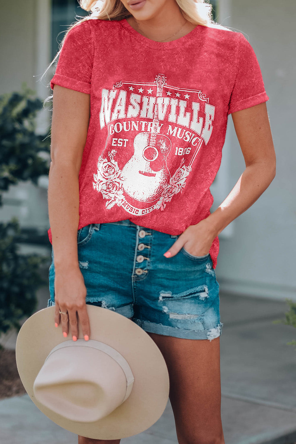 NASHVILLE COUNTRY MUSIC Graphic Round Neck Tee Shirt - Cheeky Chic Boutique