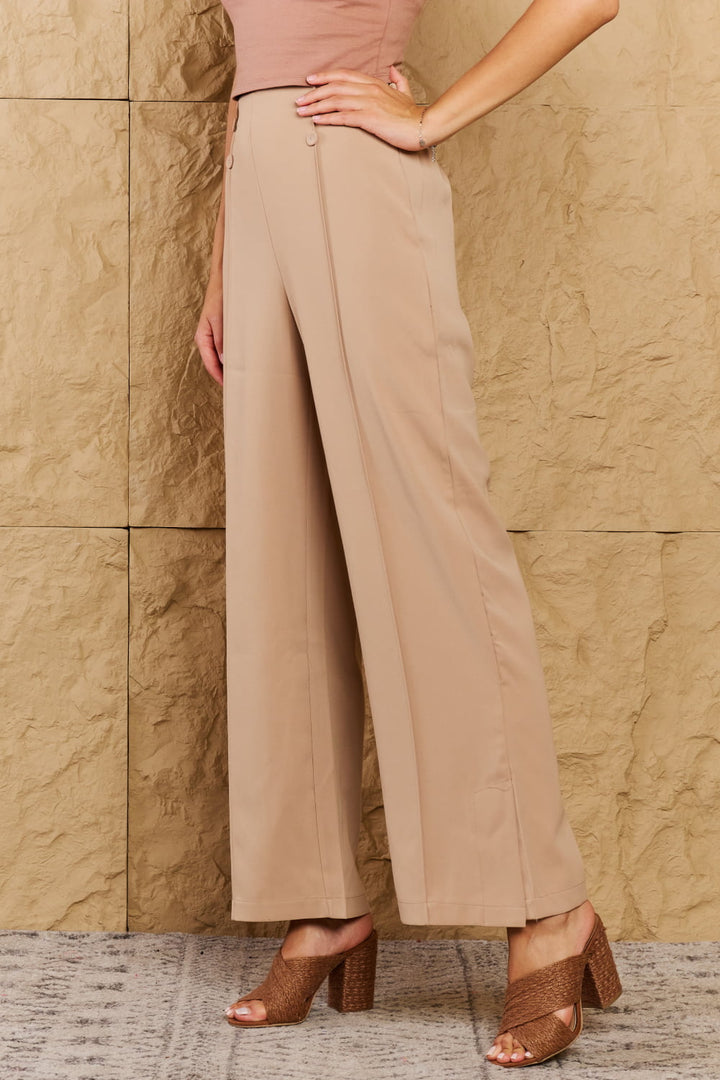 HYFVE Pretty Pleased High Waist Pintuck Straight Leg Pants in Camel - Cheeky Chic Boutique