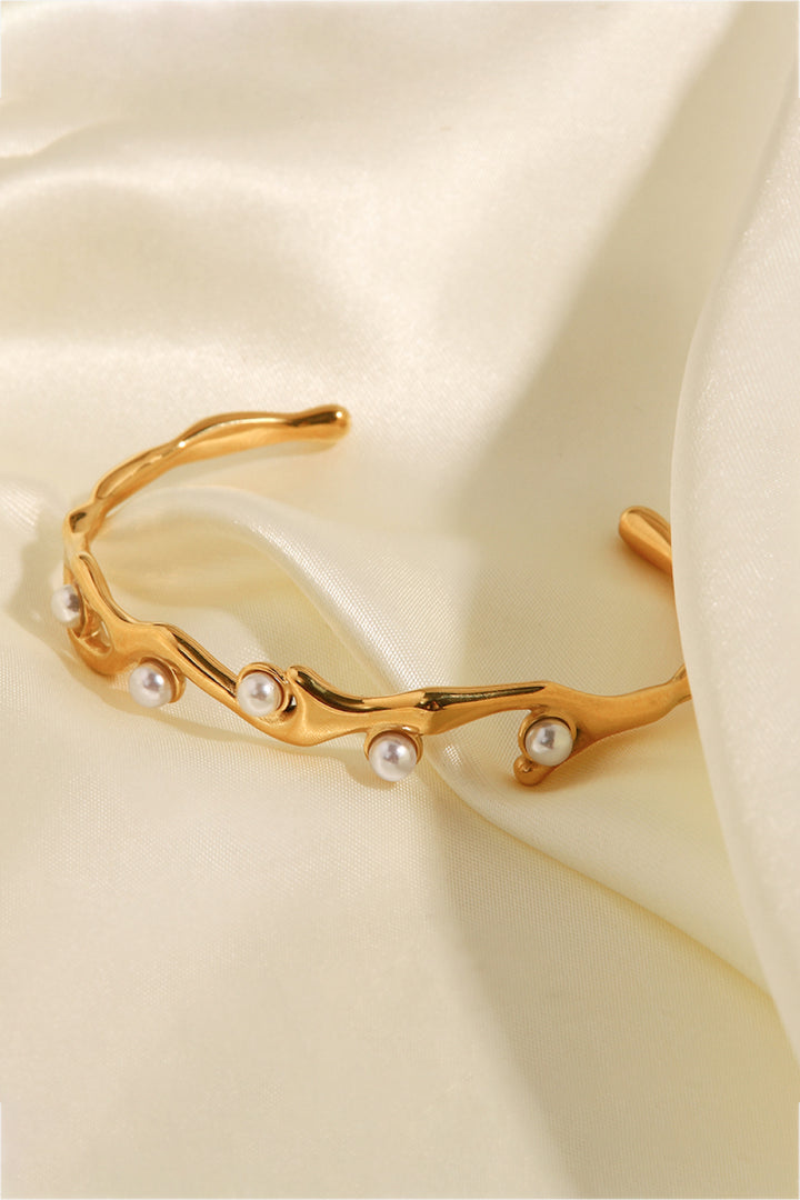 Inlaid Synthetic Pearl Open Bracelet - Cheeky Chic Boutique