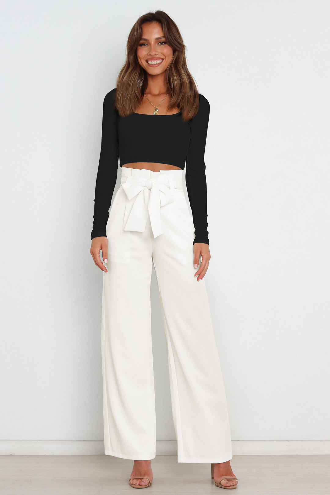Tie Front Paperbag Wide Leg Pants - Cheeky Chic Boutique