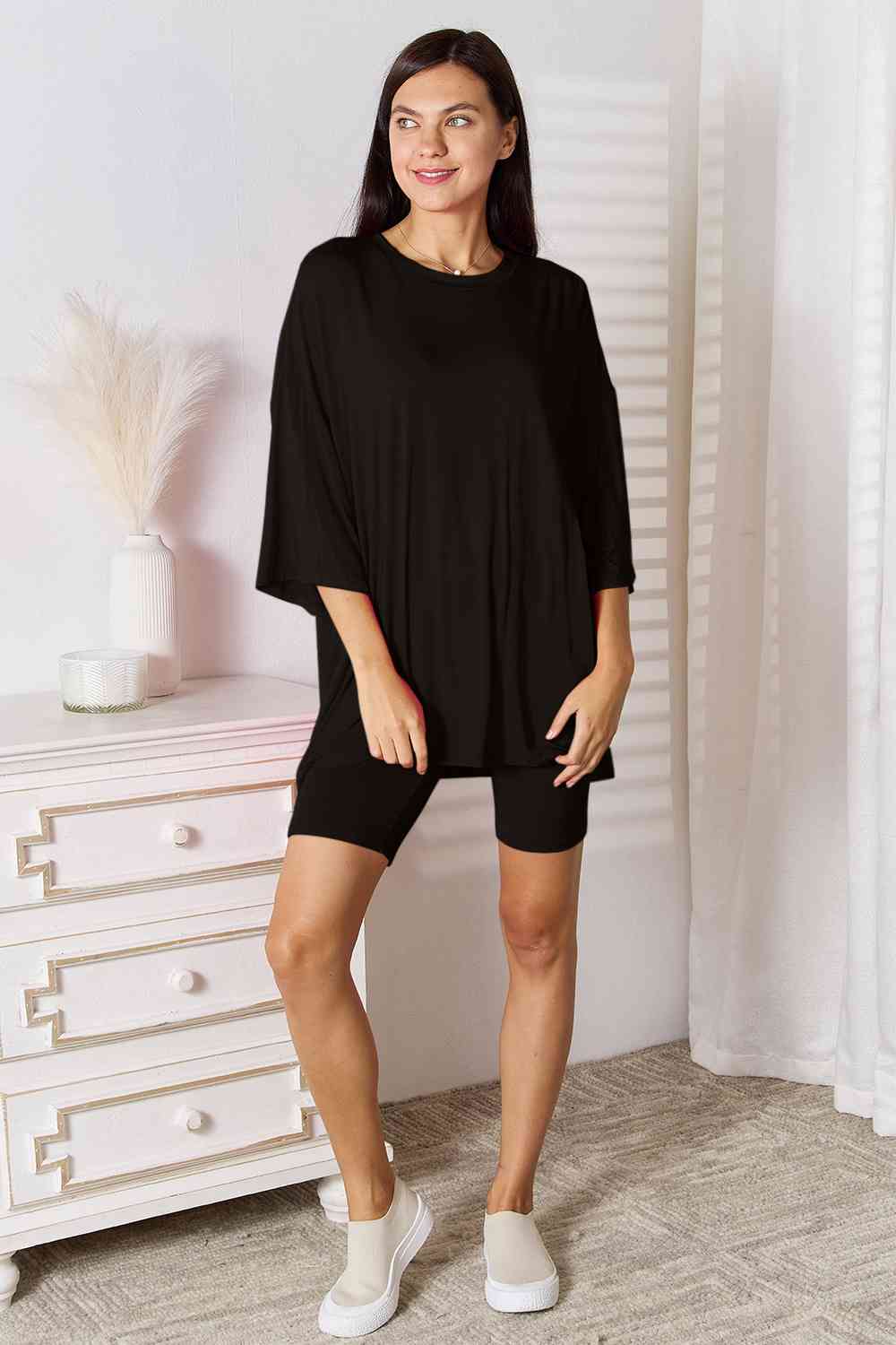Basic Bae Full Size Soft Rayon Three-Quarter Sleeve Top and Shorts Set - Cheeky Chic Boutique