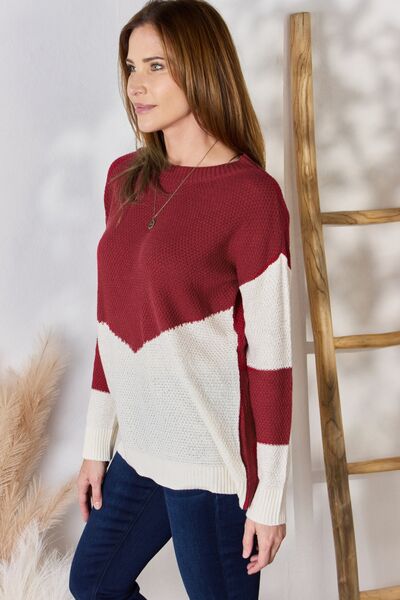 Hailey & Co Full Size Color Block Dropped Shoulder Knit Top - Cheeky Chic Boutique