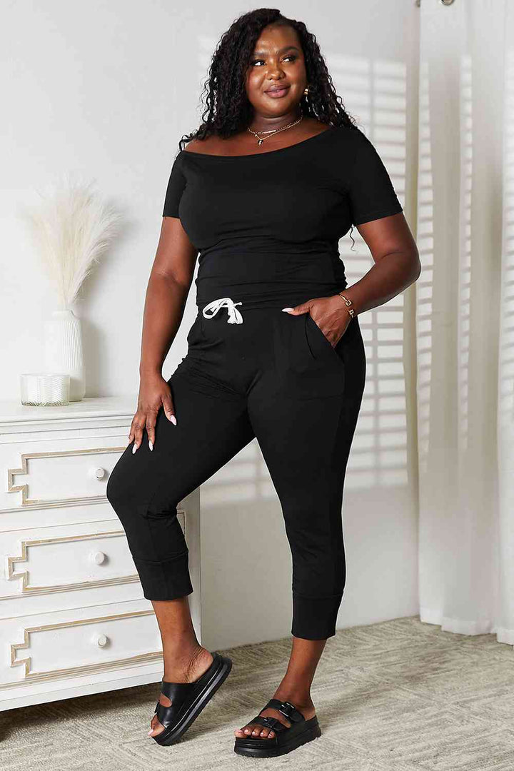Double Take Asymmetrical Neck Tied Jumpsuit with Pockets - Cheeky Chic Boutique
