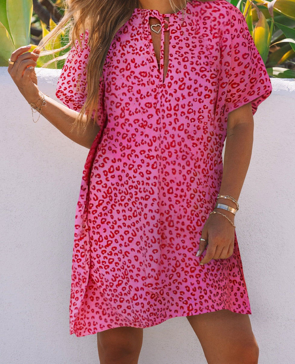 PRE-ORDER Leopard Print Tie Neck Dress - Cheeky Chic Boutique