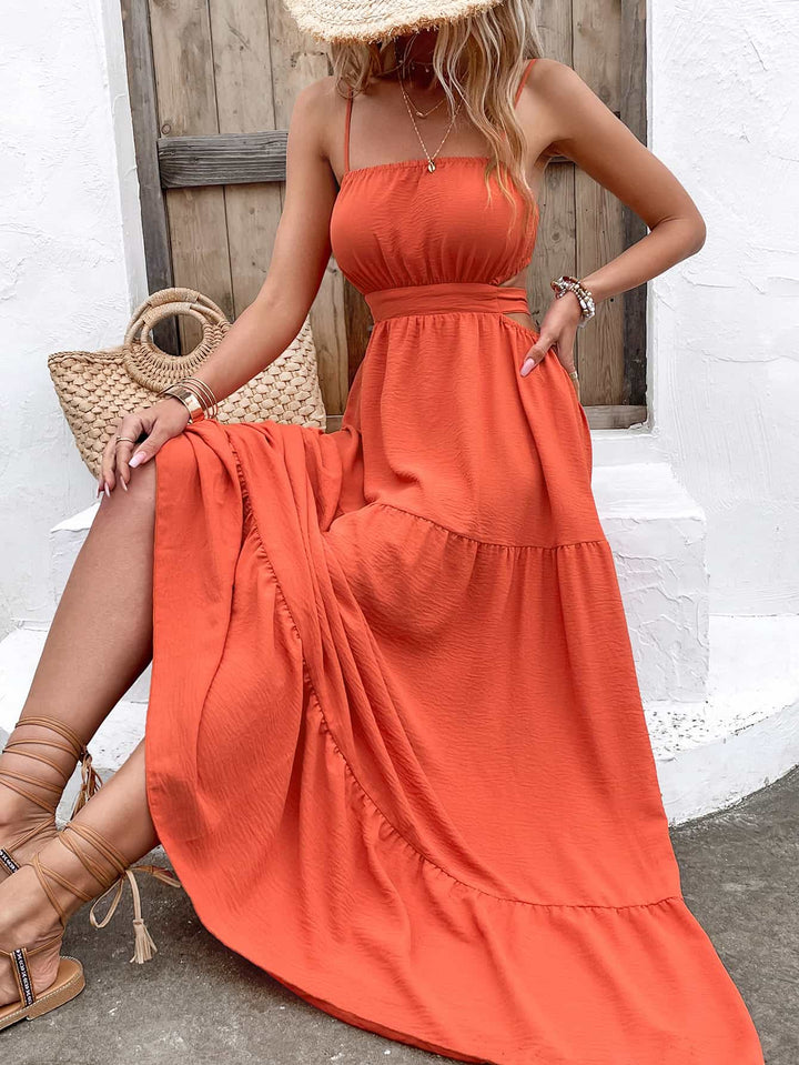 Spaghetti Strap Cutout Tie Back Maxi Dress - Cheeky Chic Boutique