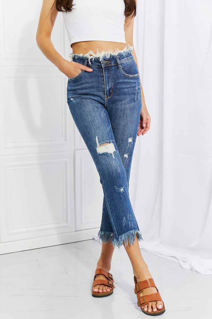 RISEN Full Size Undone Chic Straight Leg Jeans - Cheeky Chic Boutique