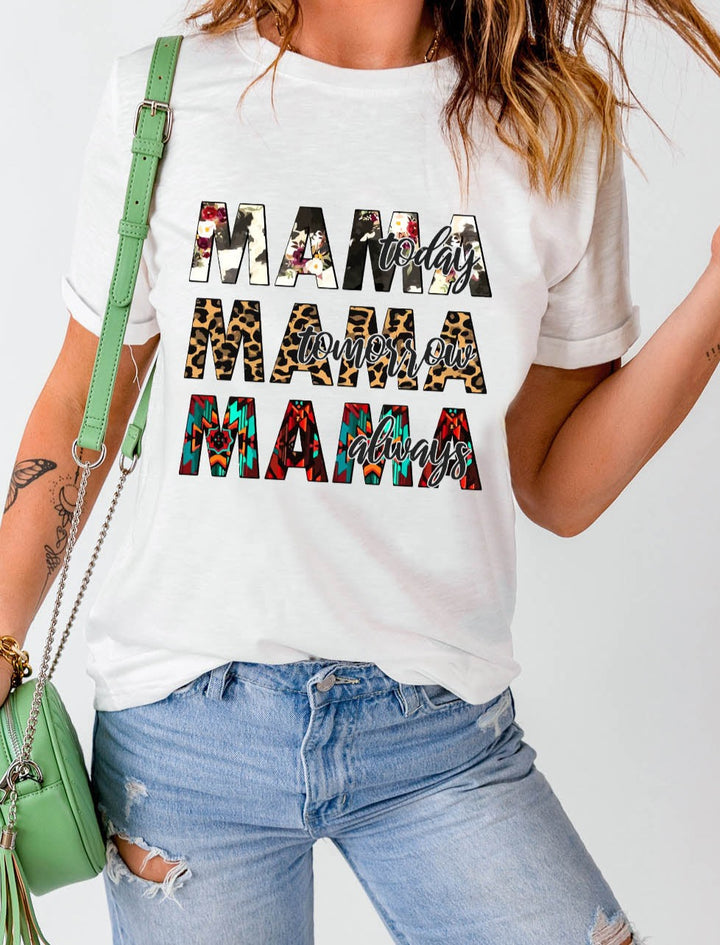 MAMA Graphic Cuffed Round Neck Tee Shirt - Cheeky Chic Boutique