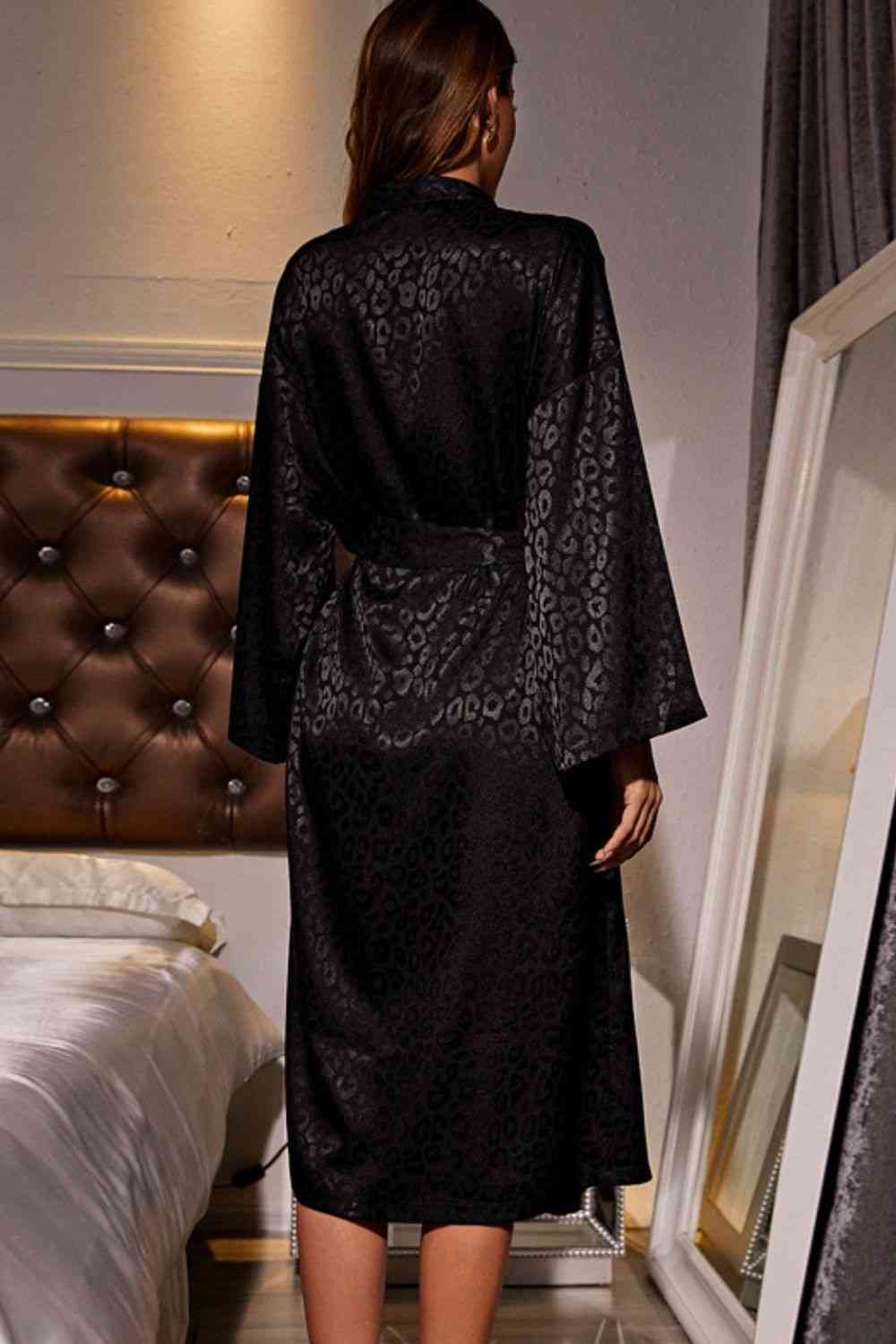 Black Out Leopard Satin Robe - Cheeky Chic Boutique