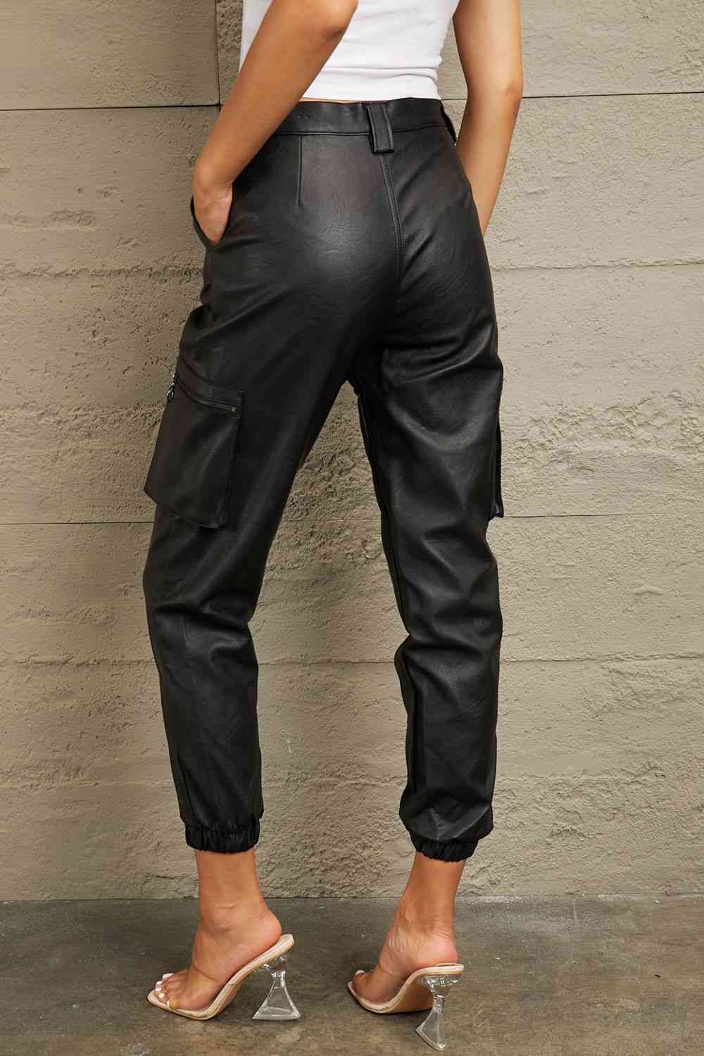 Kancan High Rise Faux Leather Joggers - Cheeky Chic Boutique