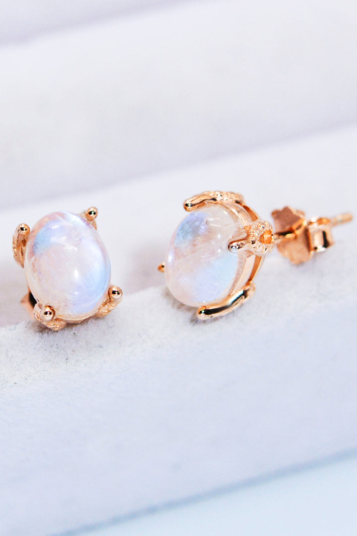 Natural Moonstone 4-Prong Stud Earrings - Cheeky Chic Boutique