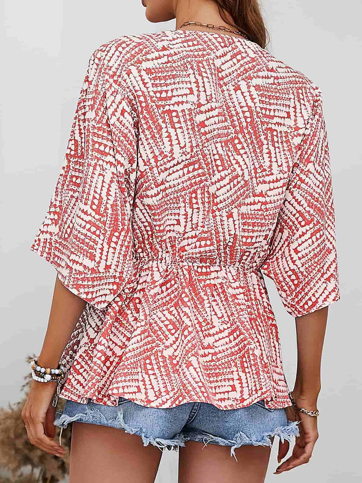 Printed V-Neck Dolman Sleeve Blouse - Cheeky Chic Boutique