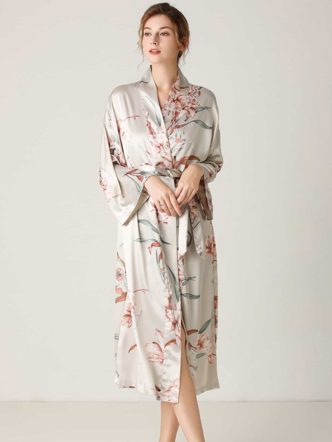 Floral Tie Waist Long Sleeve Robe - Cheeky Chic Boutique