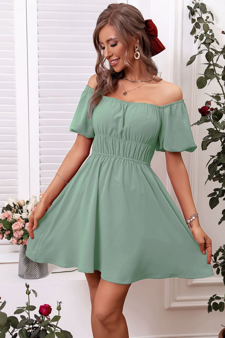 Off-Shoulder A-Line Mini Dress - Cheeky Chic Boutique