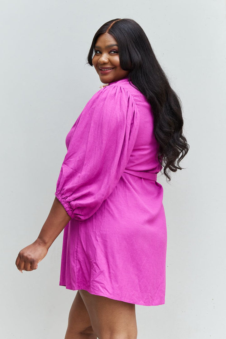 Hello Darling Half Sleeve Belted Mini Dress in Magenta - Cheeky Chic Boutique
