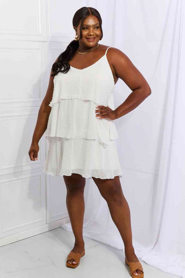 Culture Code By The River Full Size Cascade Ruffle Style Cami Dress in Soft White - Cheeky Chic Boutique