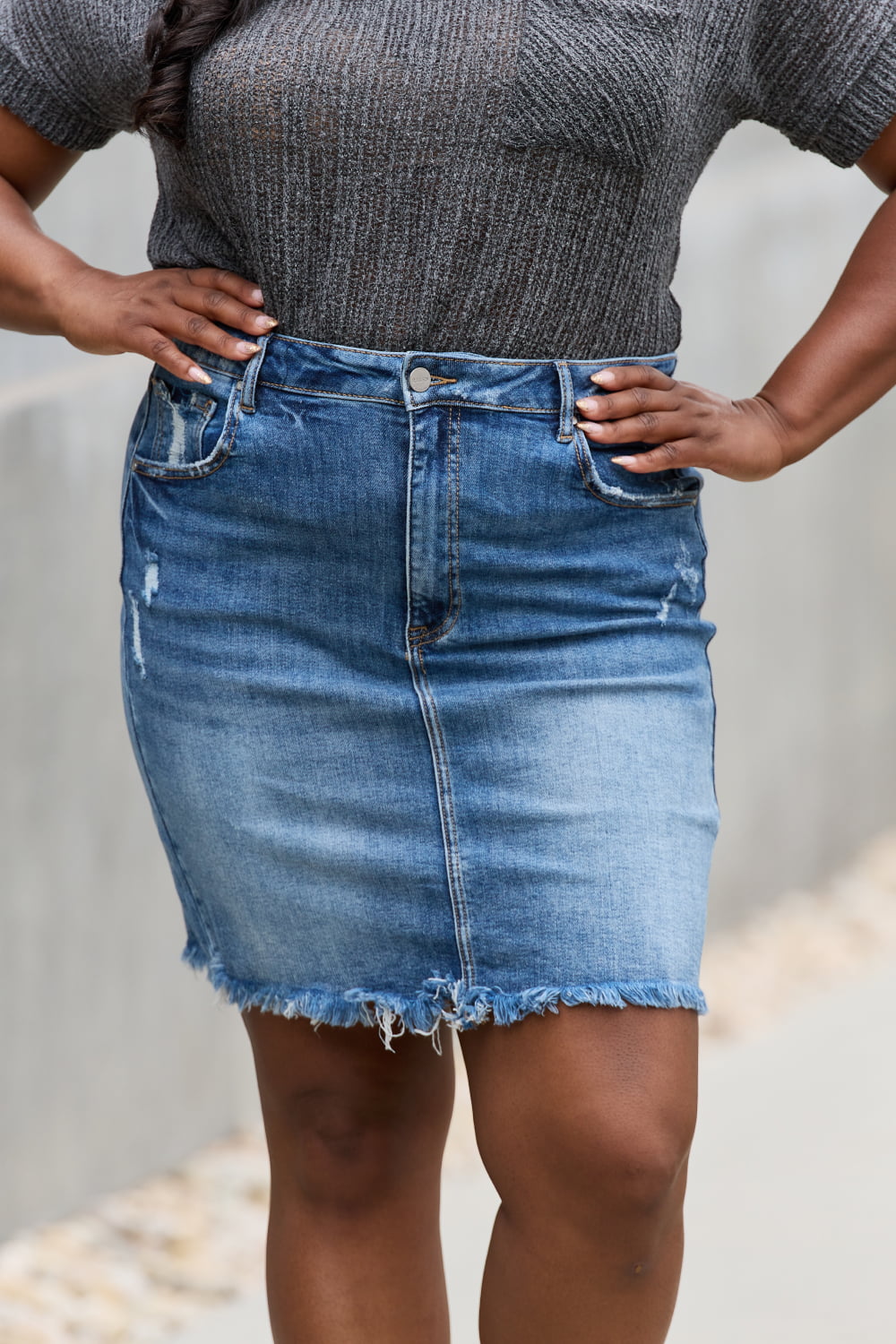 RISEN Amelia Full Size Denim Mini Skirt - Cheeky Chic Boutique
