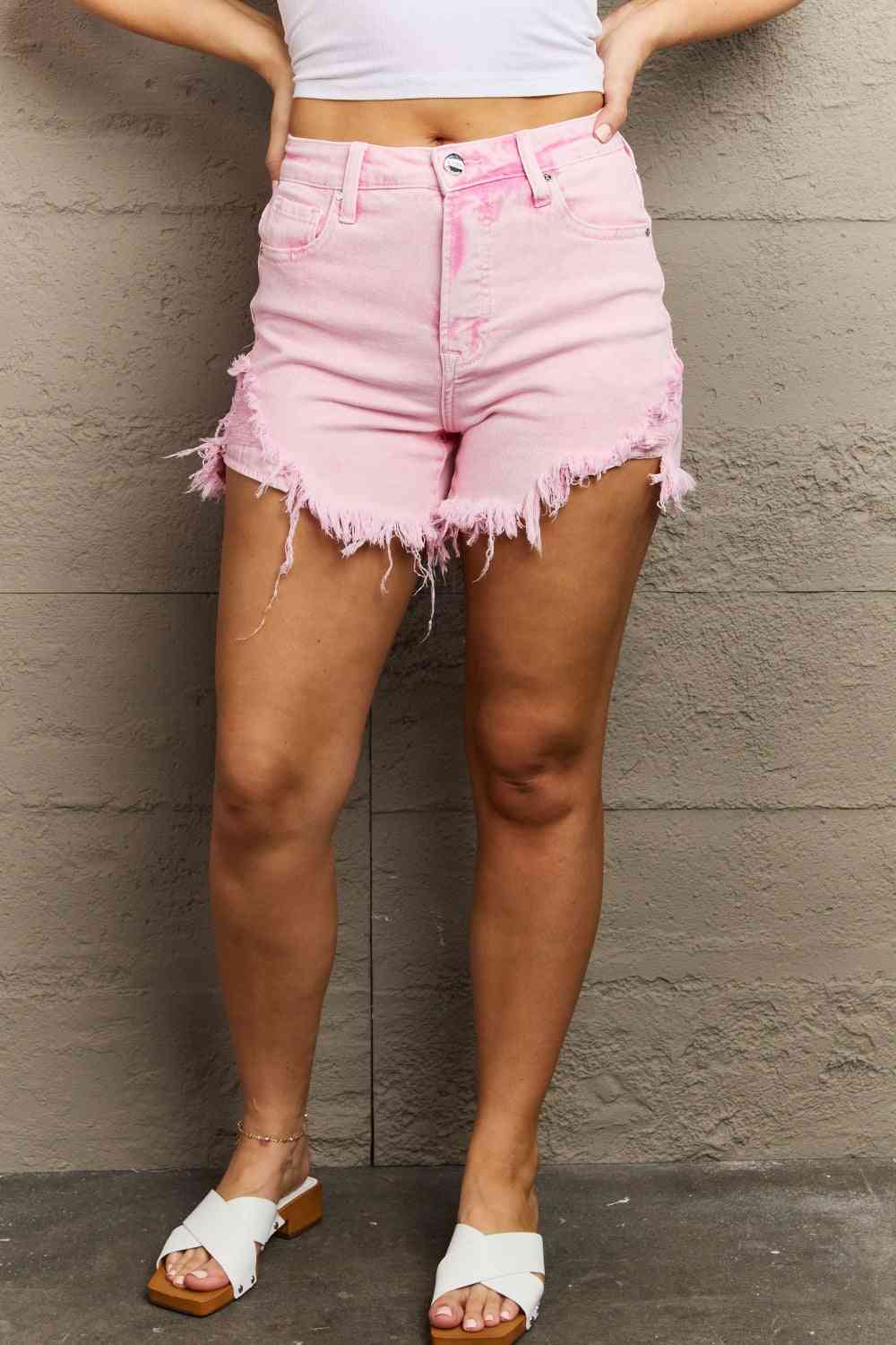 RISEN Kylie High Waist Raw Hem Shorts - Cheeky Chic Boutique