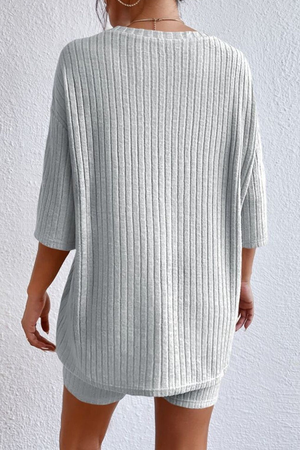 Round Neck Ribbed Top and Shorts Lounge Set - Cheeky Chic Boutique