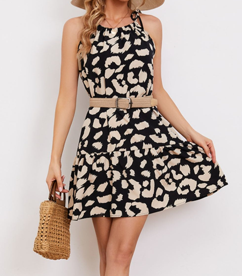 Leopard Print Ruffle Hem Sleeveless Dress - Cheeky Chic Boutique