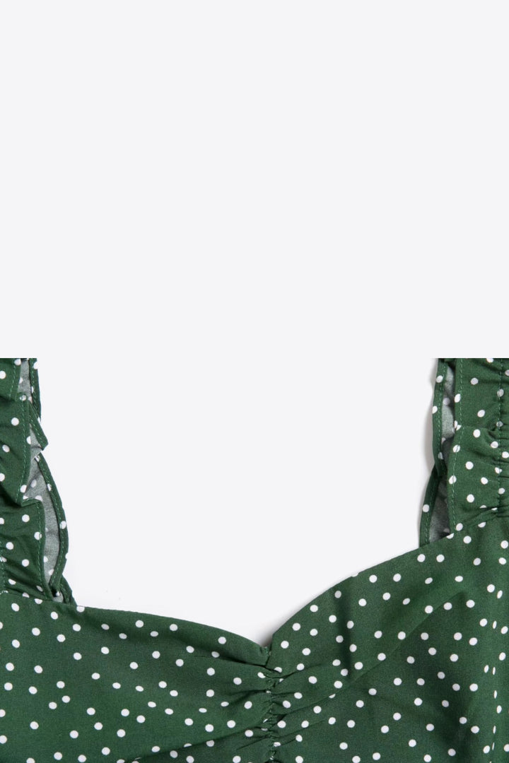 Time of Your Life Polka Dot Ruffle Strap Slit Dress - Cheeky Chic Boutique