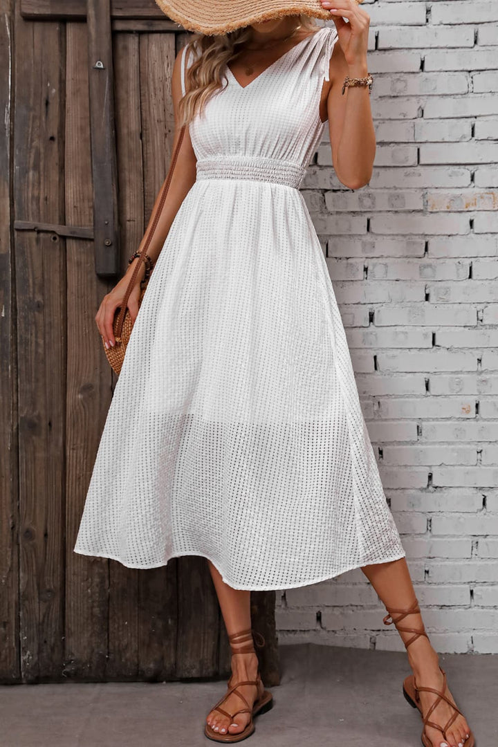 V-Neck Ruched Sleeveless Mini Dress - Cheeky Chic Boutique