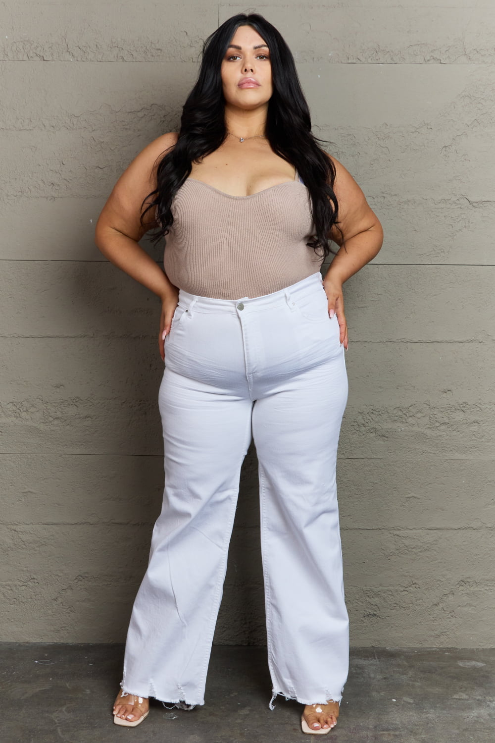 RISEN Raelene Full Size High Waist Wide Leg Jeans in White - Cheeky Chic Boutique