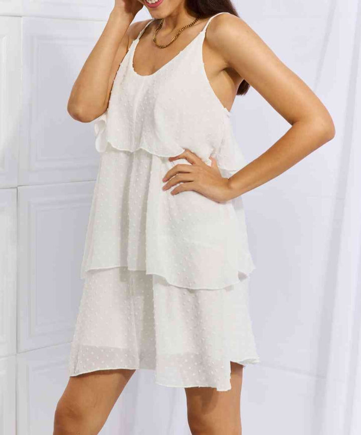 Culture Code By The River Full Size Cascade Ruffle Style Cami Dress in Soft White - Cheeky Chic Boutique