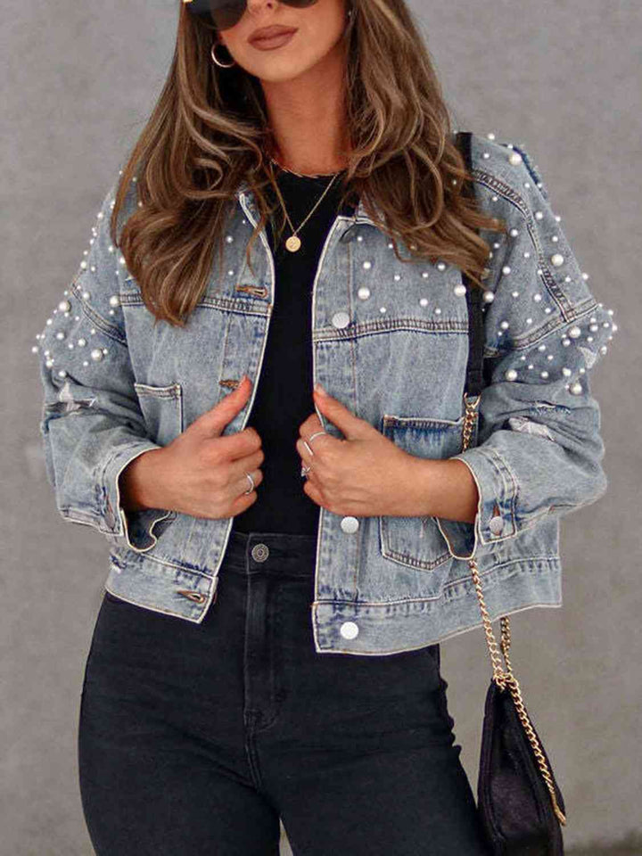 Night Out Pearl Denim Jacket - Cheeky Chic Boutique