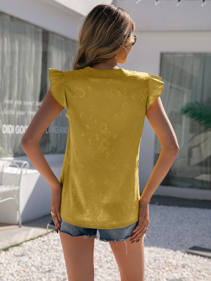 Notched Neck Butterfly Sleeve Blouse - Cheeky Chic Boutique