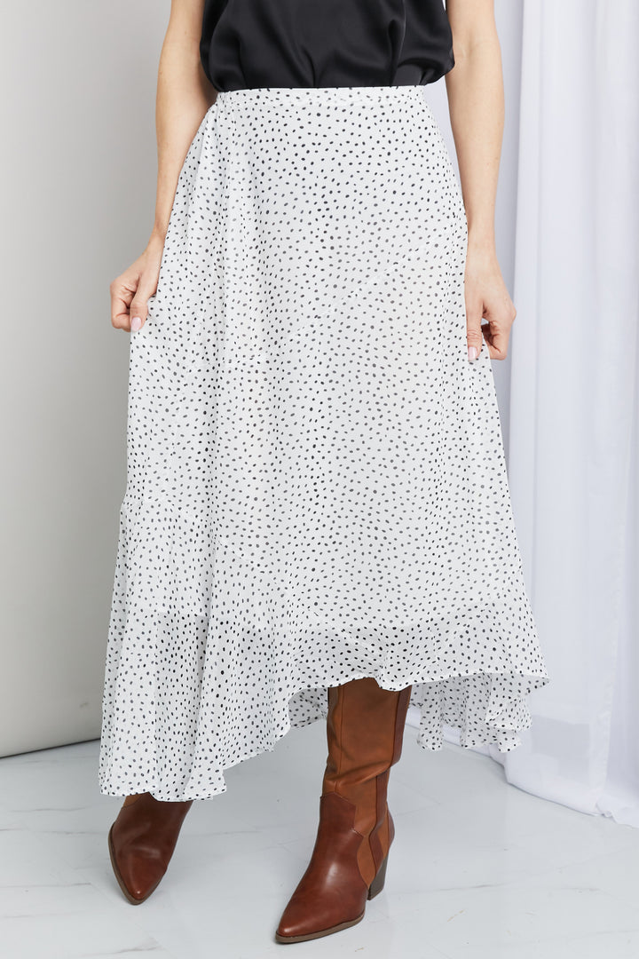Zenana Polka Dot Ruffle Hem Midi Skirt in Ivory/Black - Cheeky Chic Boutique