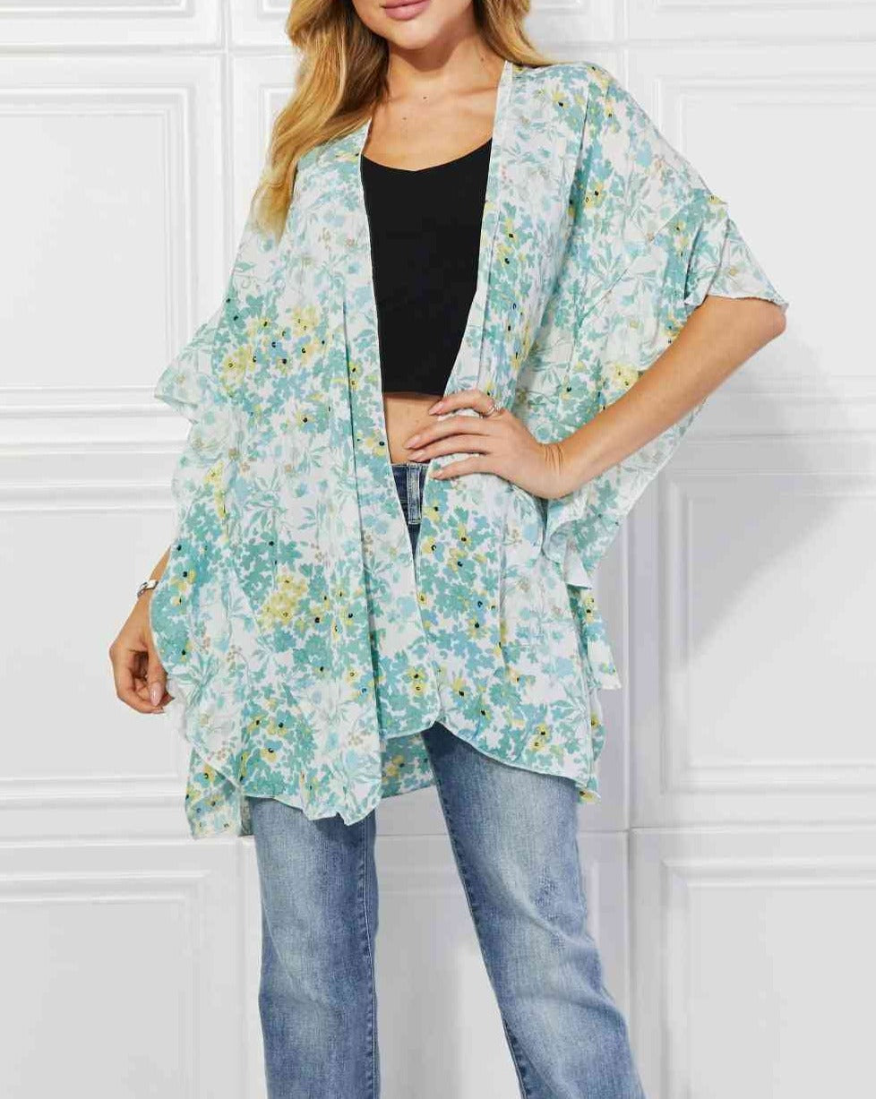 Justin Taylor Fields of Poppy Floral Kimono in Green - Cheeky Chic Boutique