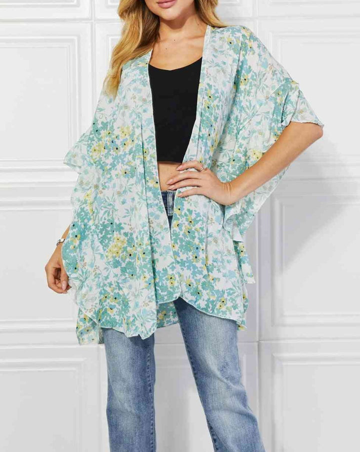 Justin Taylor Fields of Poppy Floral Kimono in Green - Cheeky Chic Boutique