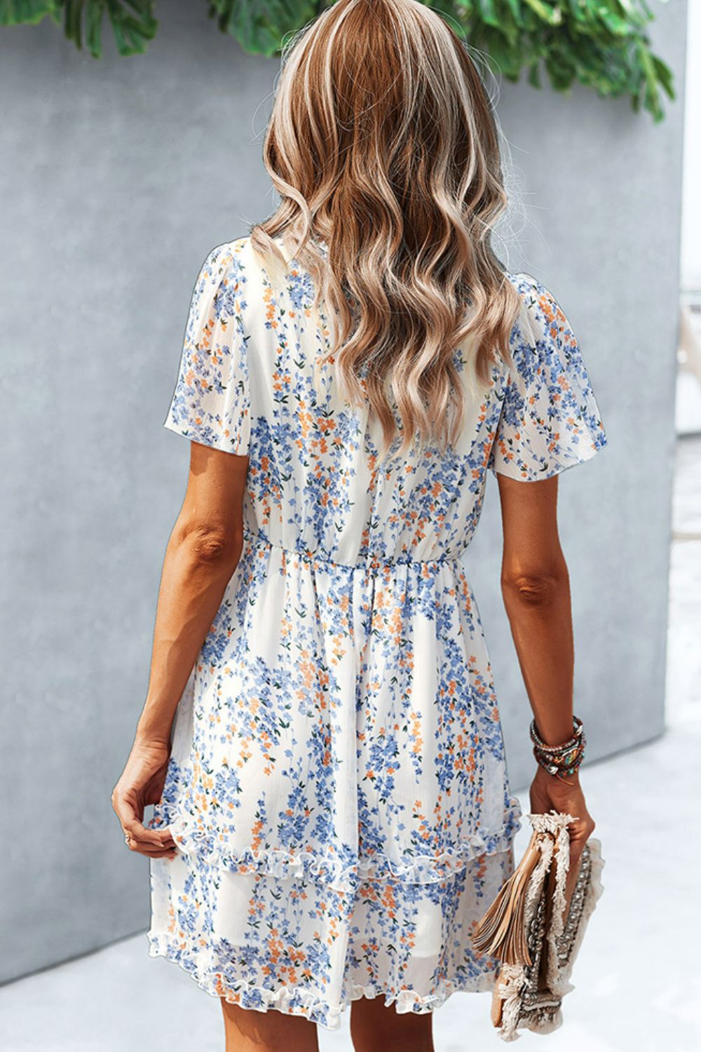Printed Flutter Sleeve V-Neck Dress - Cheeky Chic Boutique