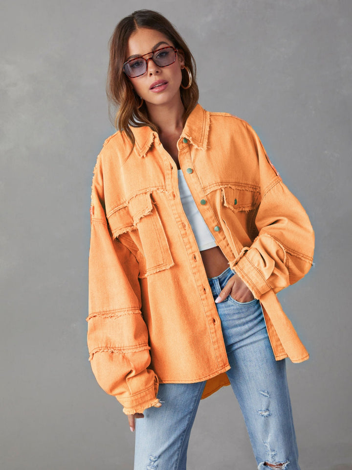 Dropped Shoulder Raw Hem Jacket - Cheeky Chic Boutique