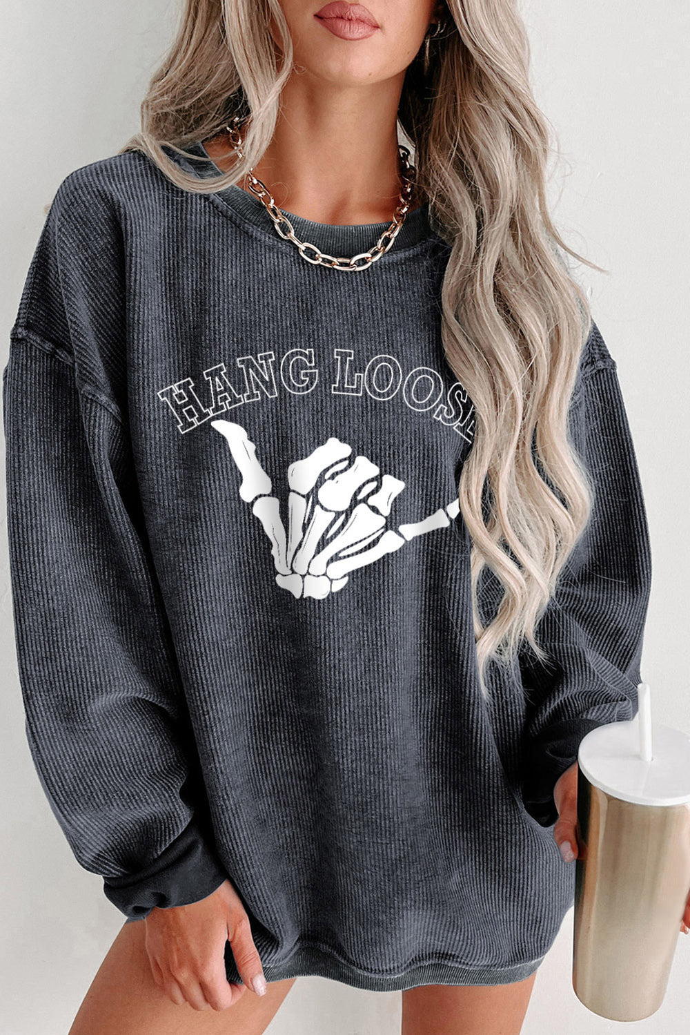 Hang Loose Skeleton Graphic Sweatshirt - Cheeky Chic Boutique