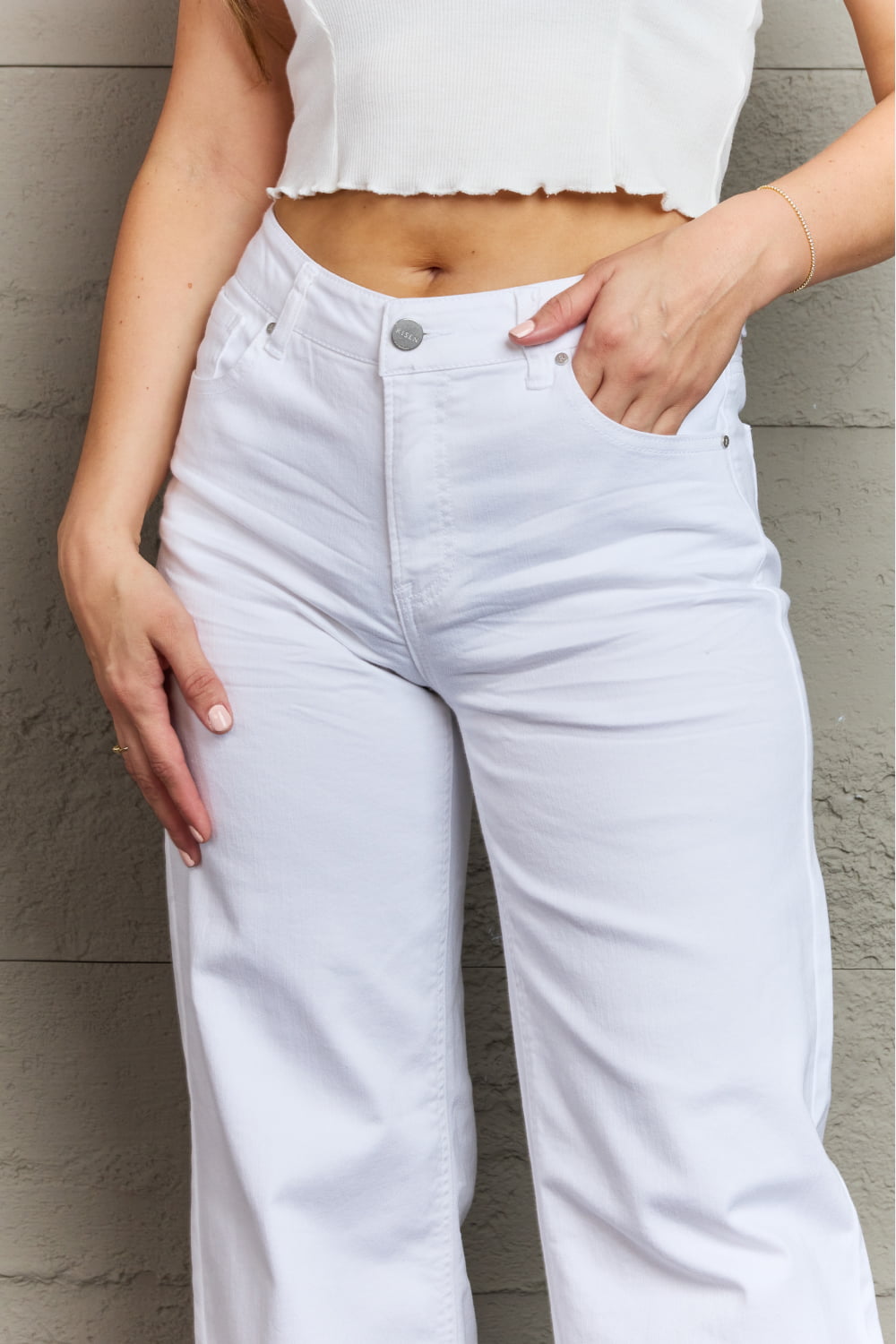 RISEN Raelene Full Size High Waist Wide Leg Jeans in White - Cheeky Chic Boutique