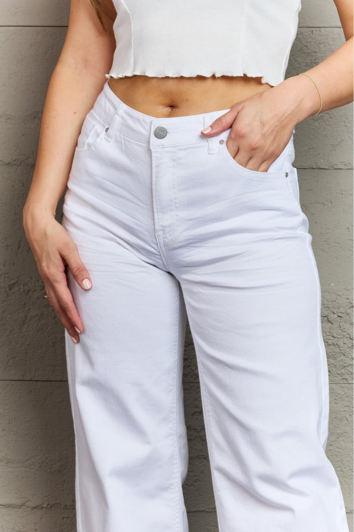 RISEN Raelene Full Size High Waist Wide Leg Jeans in White - Cheeky Chic Boutique