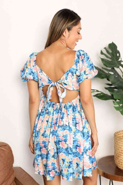 Double Take Floral Square Neck Puff Sleeve Dress - Cheeky Chic Boutique